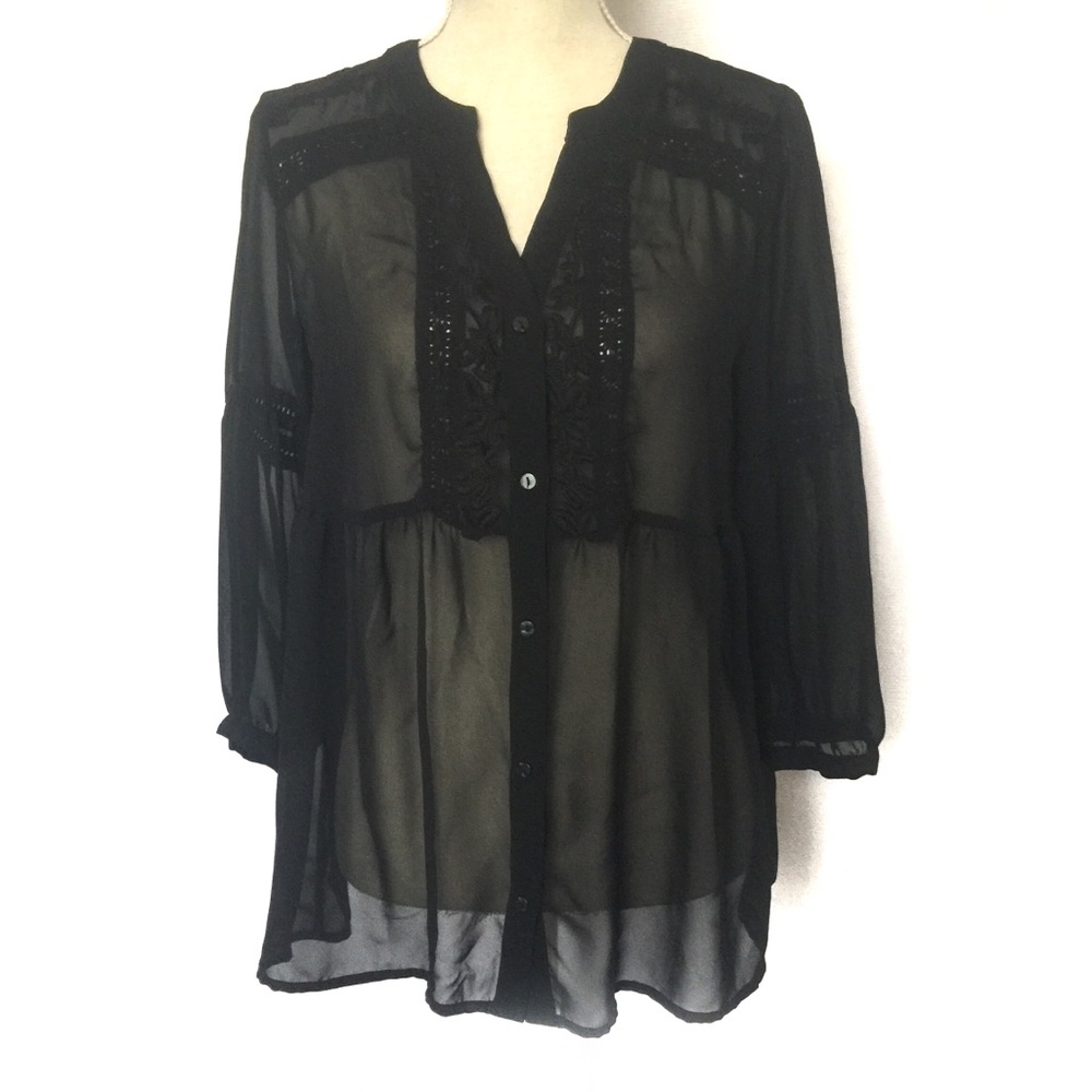 LC Lauren Conrad Women’s Sheer Black Button Blouse